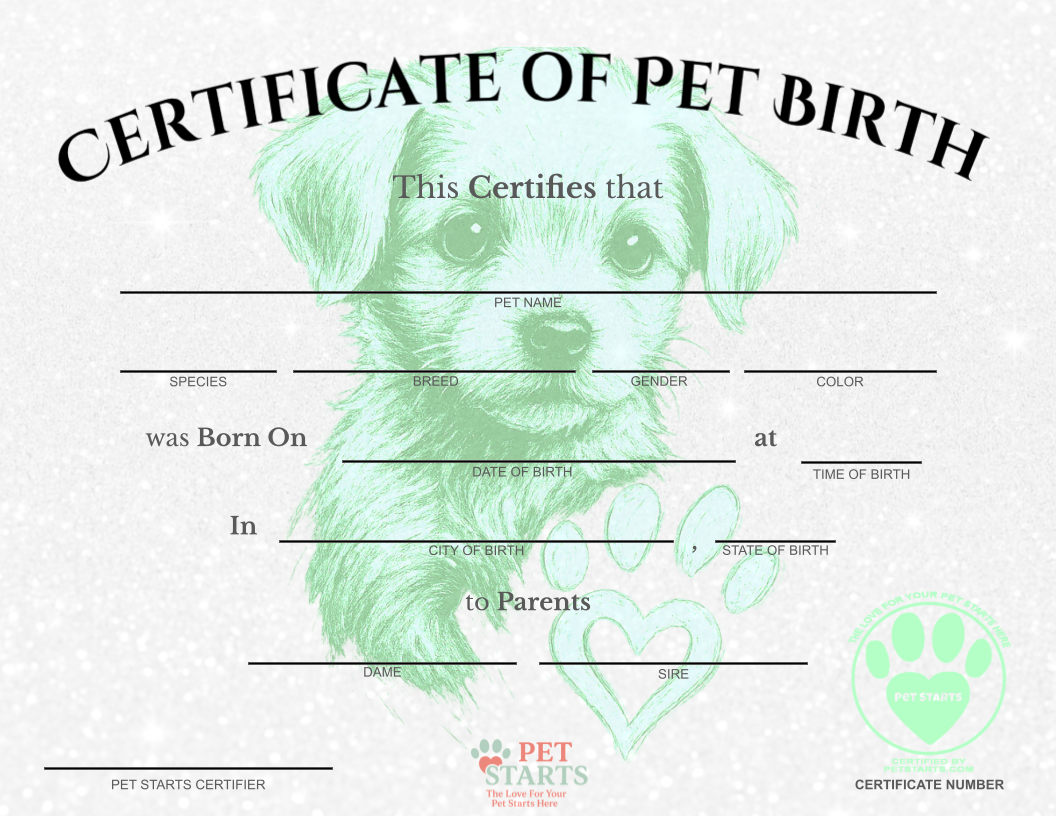Mint Green Pawprint Puppy Birth Certificate